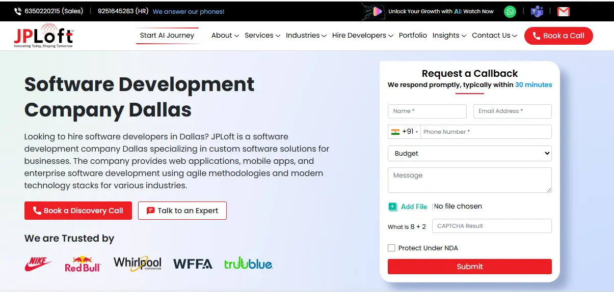 1. JPLoft- Software Development Dallas